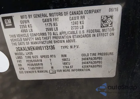 2017 GMC Terrain Sle-2 z USA, uszkodzony, nr VIN 2GKALNEK4H6113136